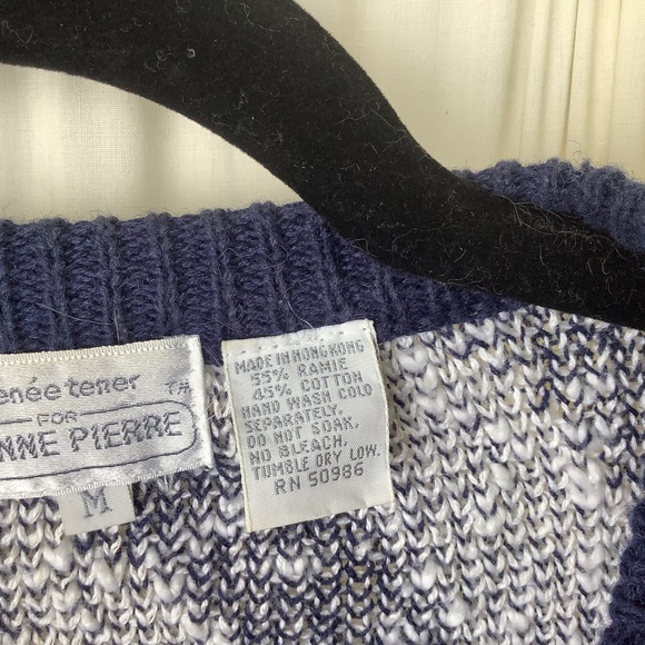 Renee Tener For Jeanne Pierre Vintage Cardigan Sweater Blue and White Cotton M - Picture 8 of 8